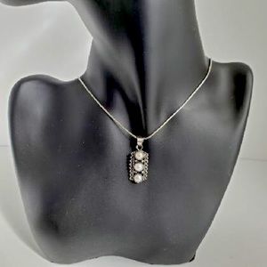 925 Sterling Silver Pearl Pendant Necklace Heishi Chain Vintage